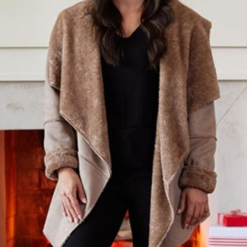 Taupe Faux Fur Lined Cardigan Jacket Size Medium